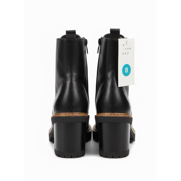 A New Day Women's Tessa Vegan Leather Military Boots with Laces, Black, Size 8 - Picture 2 of 5